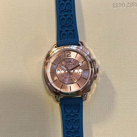 Coach Boyfriend Watch with 34mm Rose Gold Face With Teal Blue Silicone B… - Picture 1 of 5